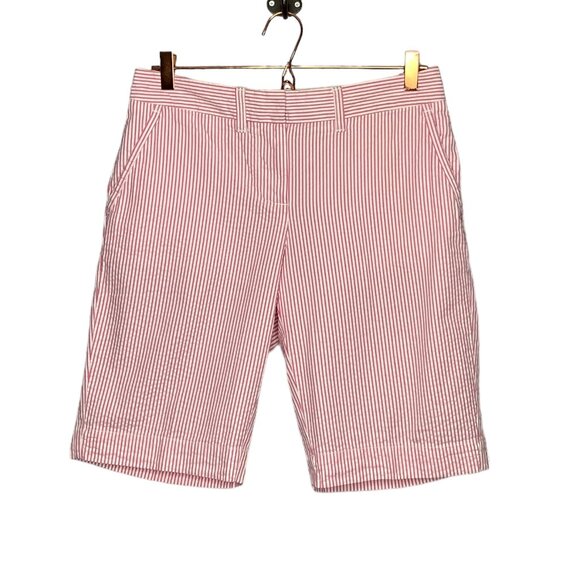 L.L. Bean 4 Pink Striped Seersucker Cotton Favorite Fit Straight Bermuda Shorts‎ - Picture 1 of 4